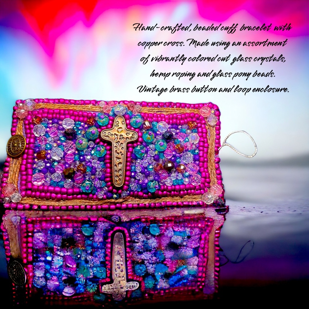 Hand-crafted beaded cuff bracelet